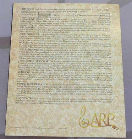 Arp-Avatar pamphlet and flexi-disk